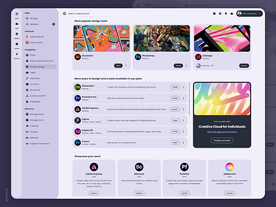Adobe Creative Cloud - UI update - Web app admin admin interface app app design dashboard desktop app figma flat design light theme panel redesign ui ui design uiux user dashboard user interface ux