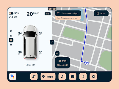 Car Dashboard Interface - Daily UI Design #89 app car challenge daily dailyui dashboard design graphic graphic design illustration map navigation tv ui