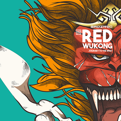 Red Wukong anime art beast cover art cover illustration demon digital art graphic design illustration journey to the west madz4en manga monkey monkey king monster mythology oni red sun wukong wukong