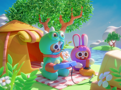 Fun game together 🕹️ - 3D illustration exploration 3d 3d illustration blender ill illustration orenji orenjistudio