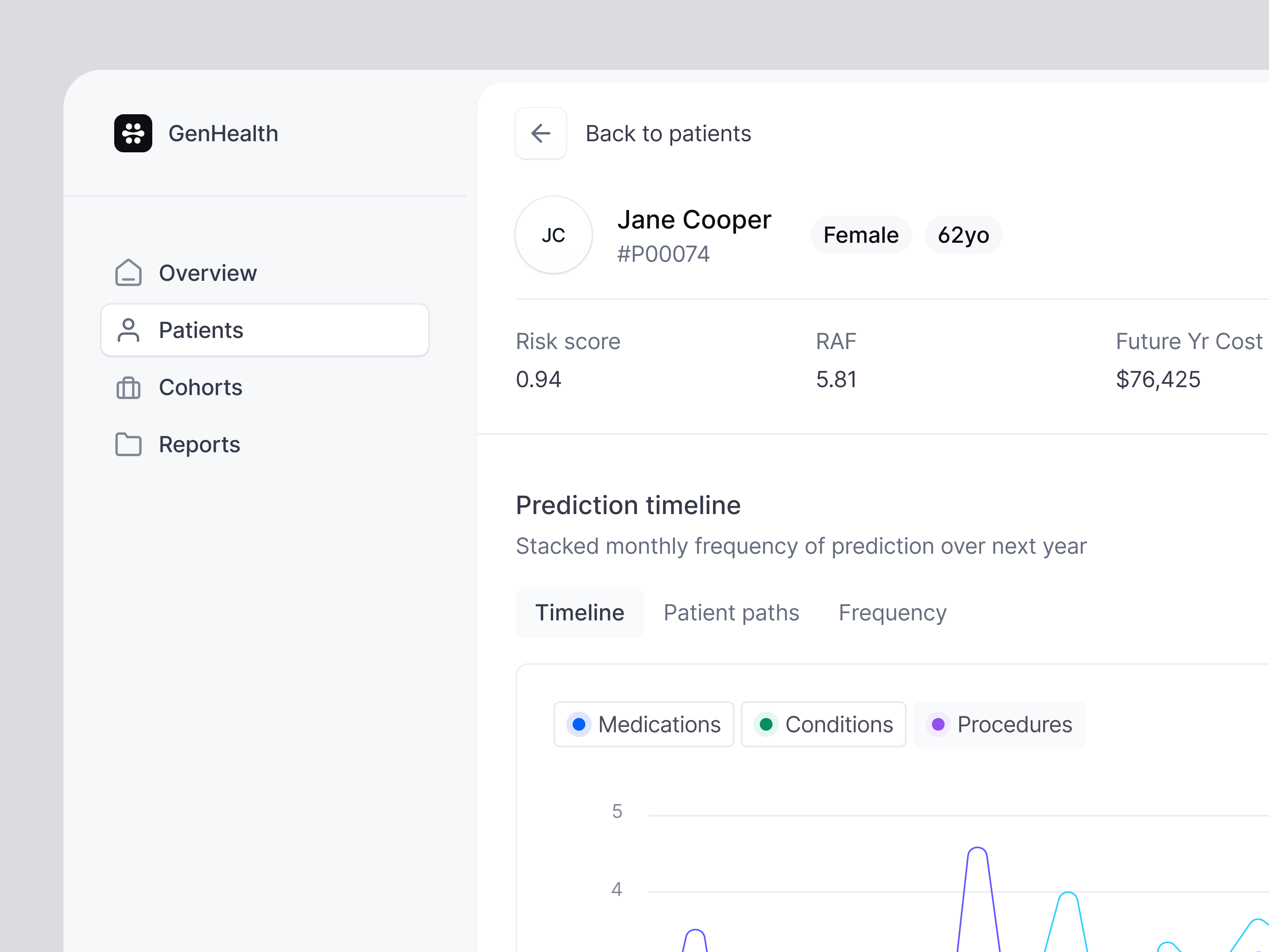 GenHealth - Patient Overview ai app application design desktop desktopapp flat health healthcare modern product productdesign risk ui ui design ux vibrant web webapp