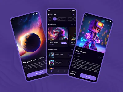 NFT Marketplace Innovation: Reshaping Digital Design bitcoin blockchain crypto cryptoart cryptocurrency dark darktheme exploration landing page marketplace mobile app mobile app design mobile design nft nftmarketplace nfts ui design ux ux design