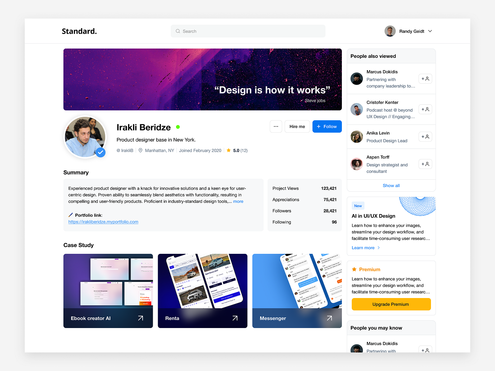 Standard. - Profile by Irakli Beridze on Dribbble
