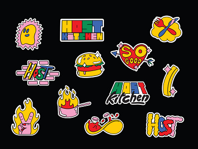 Stickers - Host Kitchen badge branding brands design graphic design identity illustration lettering logo stickers sticks typography vector