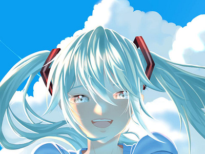 Hatsune Miku in the blue art artist blue character characterdesign clouds digital digitalart girl hatsune hatsunemiku illustration light miku singer sky vocaloid