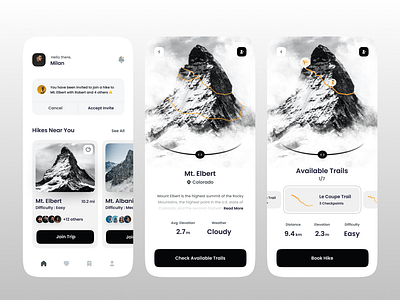 Hiking APP UI Design Concept app design app ui design everest app hiking app design