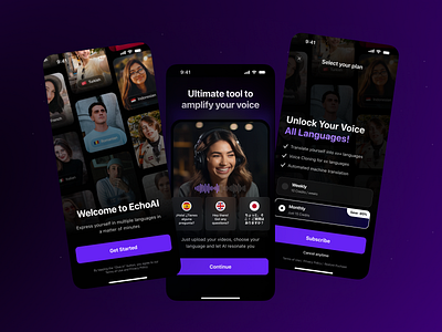 EchoAI - Onboarding & Paywall Screen ai ai app ai app design app ui app ux dark theme mobile mobile app mobile ui onboarding paywall ui ui app design ui design uiux uiuxdesign ux ux design