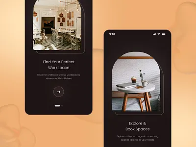 Onboarding Screen, Co-Working Space app design co working co working space coworkers minimal mobile app mobile design mobile onboarding modern office design office space officee onboard onboarding staff ui design walkthrough work workspace
