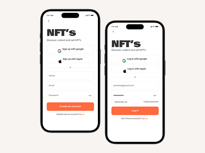 NFT Mobile App - Sign In & Sign Up Page app daily ui design login mobile app mobile design register sign in sign up typography ui wireframe