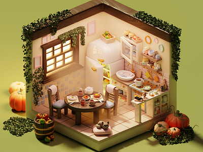 cozy kitchen 3d 3d modeling blender cycles blender3d blenderart blenderartist blendercommunity design illustration