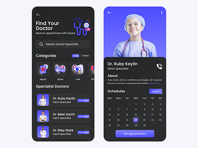 Doctors Appointment Scheduling APP Design Dark Mode app ui design appointment app doctors app scheduling app design ui ux