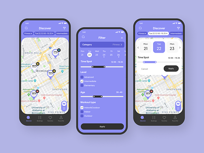 Workout, location based app app design interface location map sport ui ux workout