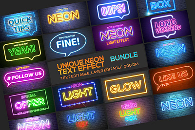 Exclusive Neon Text Effect Bundle glowing neon text effect