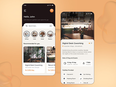 Mobile App Design, Co-Working Space android app design concept coworking coworking homepage coworking space homepage homescreen iphone mobile mobile app mobile app design mobile ui ui design workspace