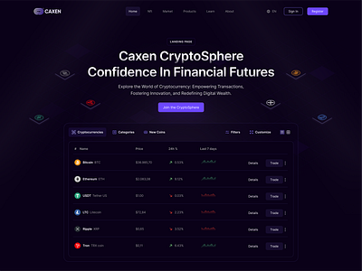 Caxen Hero Section bitcoin crypto design illustration logo ui ux