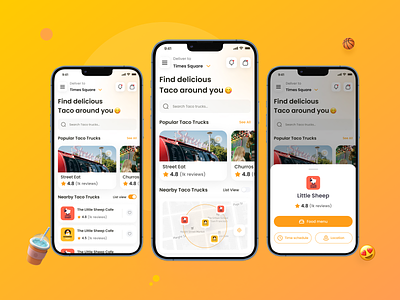 Taco Truck Home Screen Design cooking eating fast food food food card food cart food delivery food delivery application food order mobile app product design restaurant finding restaurent taco food taco truck taco truck finding trendy food ui ux yummy food