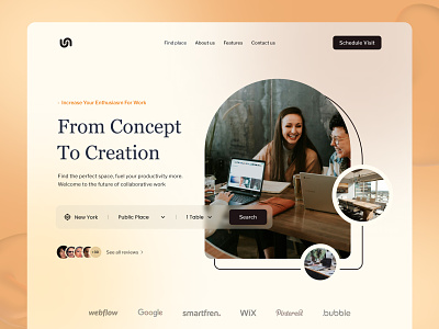 Co-Working Space Web Design co working concept coworkers coworking coworking space homepage homescreen landing page minimal office space ui design web web design web ui website workspace