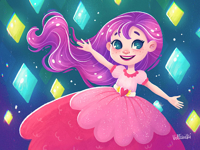 A girl in an illusory world, Character illustration art artist blue book illustration character child childish concept design fantasy girl illustration pink violet woman