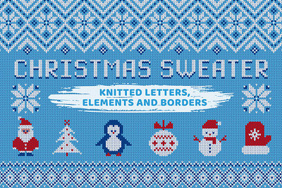 Christmas Sweater-Knitted Collection alphabet border backdrop ball card christmas collection deer font holiday kids knitted letters mitten new year norwegian santa snowman sweater text wrapping paper