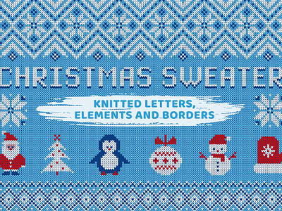 Christmas Sweater Knitted Collection alphabet border backdrop ball card christmas collection deer font holiday kids knitted letters mitten new year norwegian santa snowman sweater text wrapping paper