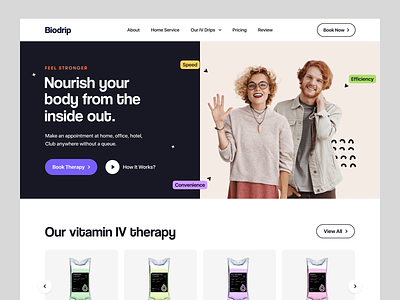 Vitamin Therapy Website beauty therapy design energy health homepage hydration ivtherapy landing page ui ux vitamin drip vitamin therapy web design website design wellness