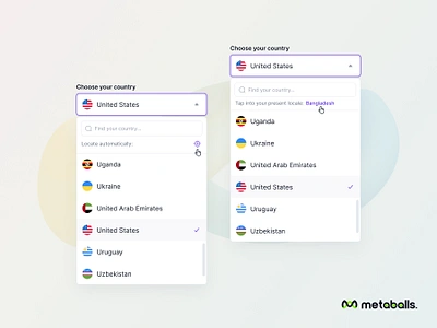 Choose your country UX app concept b2b choose your country component dashboard design dropdown product product design saas select country style guide ui ux ui component ui design webapplication