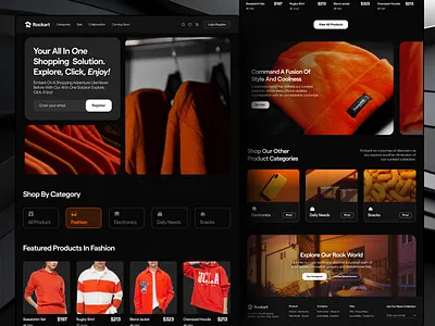 Rockart - Web E-commerce 3.0 dark dark landingpage dark mode design ecommerce electronic fashion home design landingpage product sale dark shop shopify shopping uiux web 3.0 website website dark