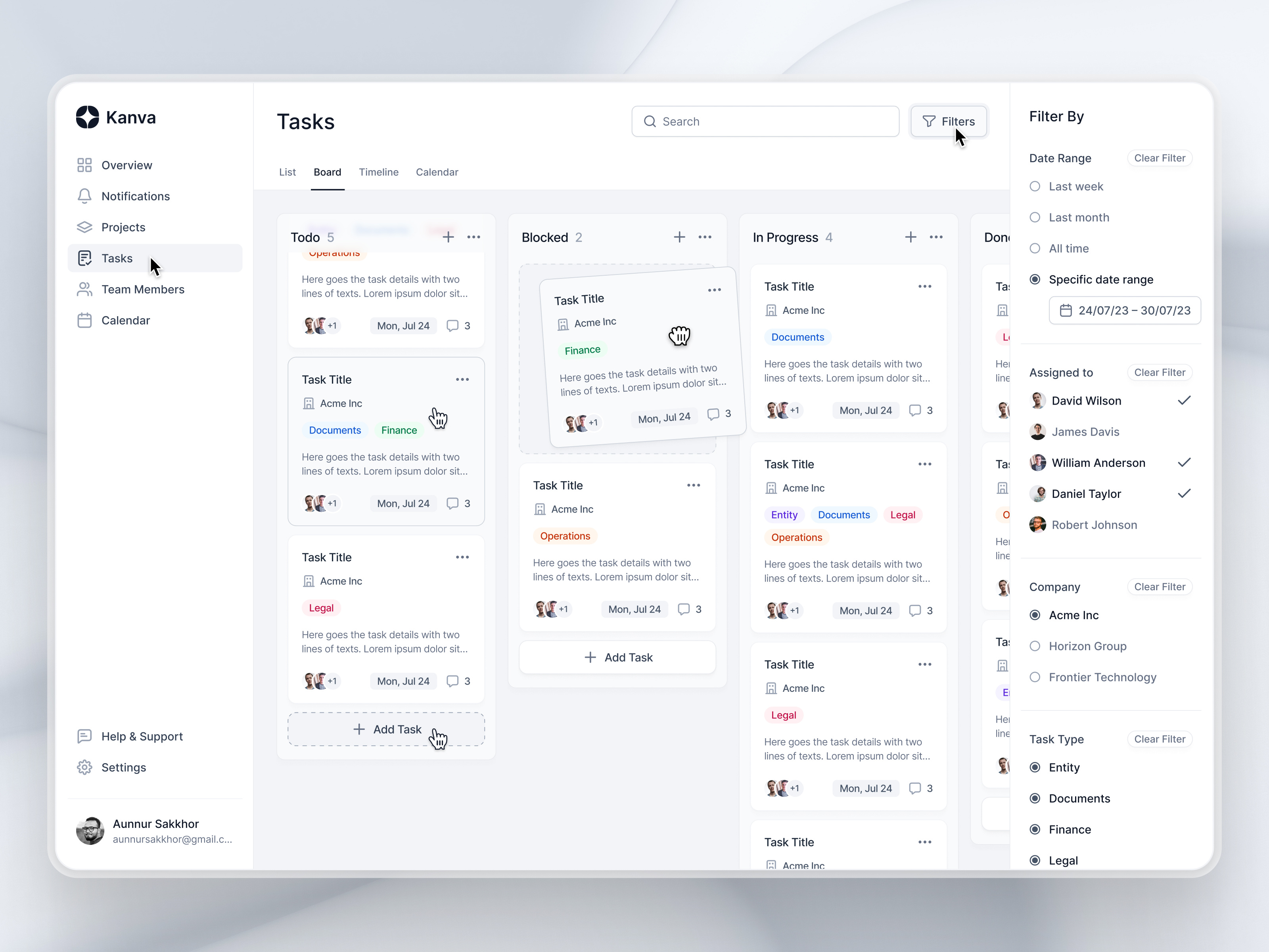 Kanban board app design dashboard interface kanban kanban board left sidebar minimal navbar project management app project manager right sidebar sidebar software software design ui ui design ux web app web application web application design