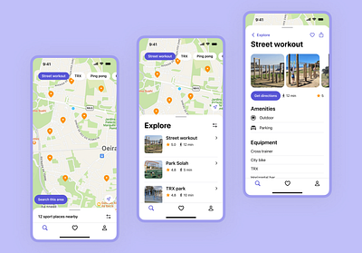 Mobile app – Workout spot locator app design fitness locator map mobile product sport ui ux uxui web