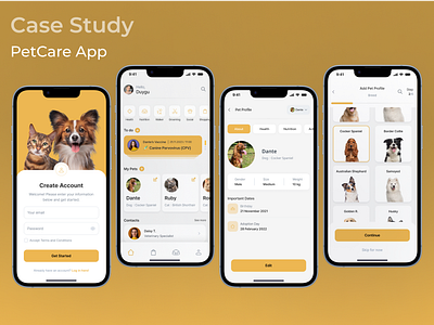 PetCare App app contacts dashboard design dogwalker health home mobile nutrition onboarding pet petcare petprofile picker profile search shopping ui ux vaccine