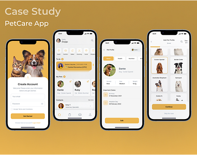 PetCare App app contacts dashboard design dogwalker health home mobile nutrition onboarding pet petcare petprofile picker profile search shopping ui ux vaccine