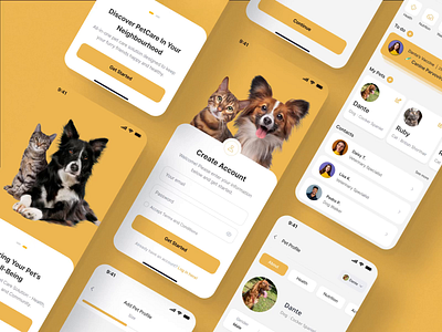 PetCare App app contacts dashboard design dogwalker health home mobile nutrition onboarding pet petcare petprofile picker profile search shopping ui ux vaccine