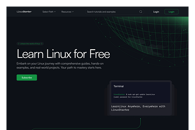 Learn Linux Landing Page branding illustratuon landing page design responsive website design ui design uiux website design