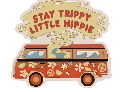 Stay Trippy Little Hippie graphic design illustration mini van trip trip van vagon