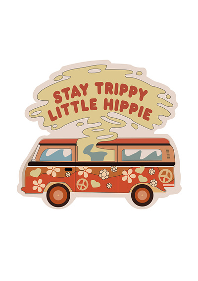 Stay Trippy Little Hippie graphic design illustration mini van trip trip van vagon