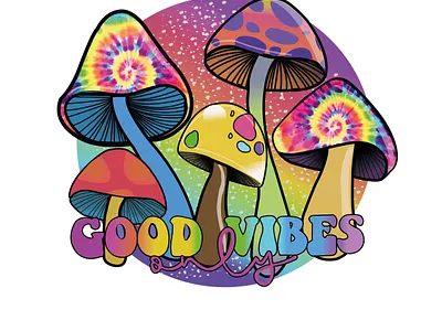 Mushroom Vibes_ colorful design colorful good vibes gradient gradient colors graphic design illustration sprinkle brush