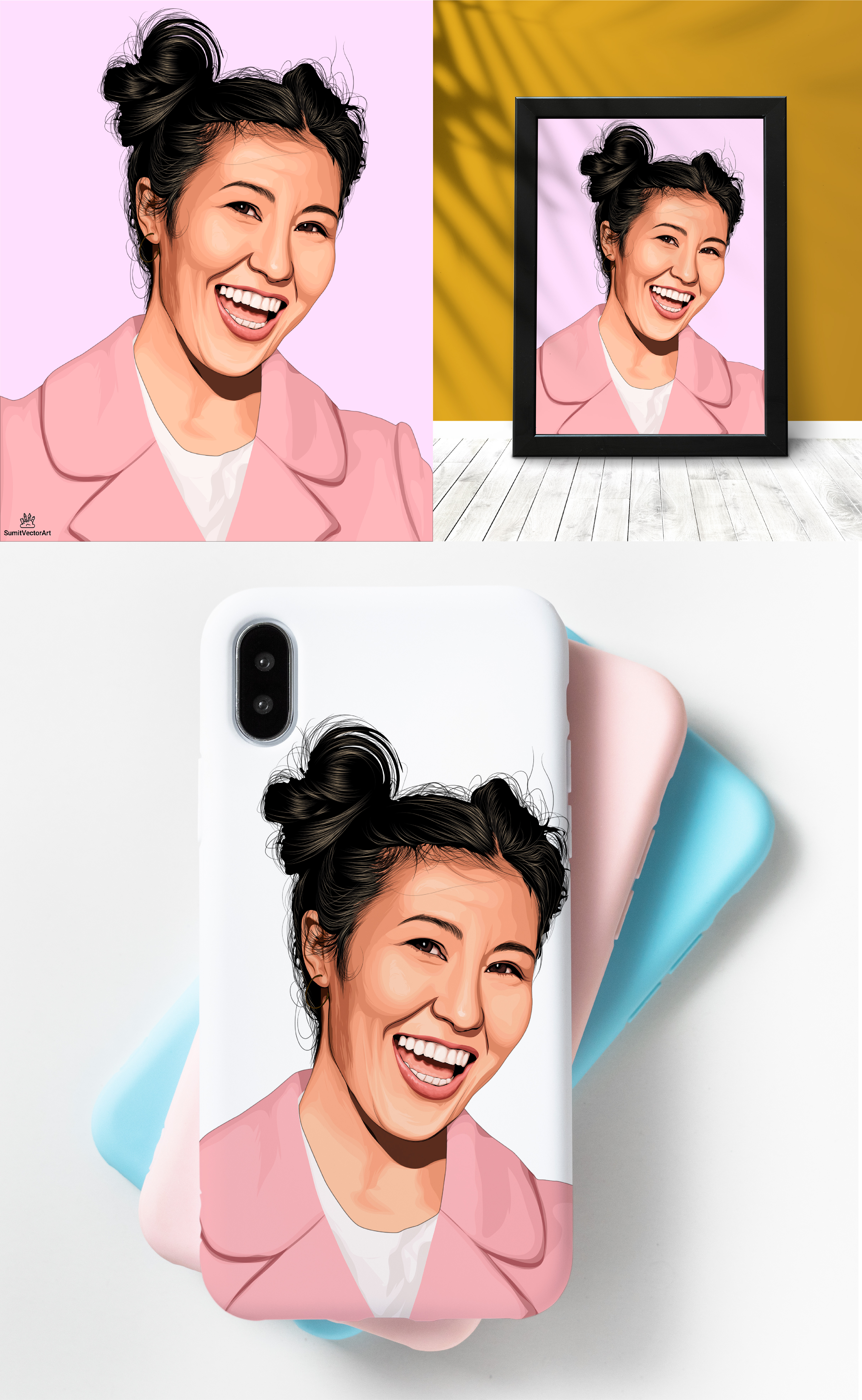 Vector Illustration of a Smiling Girl adobe illustrator cartoon cartoon portrait digital art digital portrait dribbble artist graphic design happiness illustration joyfulillustration line art portrait illustration portrait painting sumitvectorart vector vector artist vector portrait