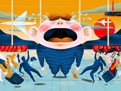 Tips for flying with Kids - Washington Post airport art direction blue character design commission editorial illustration flying fun graphic illustration kids limited palette magazine newspaper orange people photoshop publishing red travel