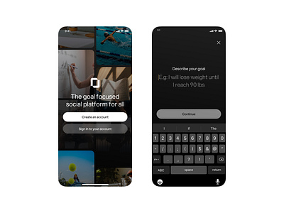 Goal based social platform app application creation design goal interface login pages platform product screen social splash ui