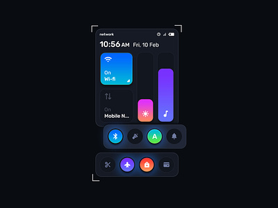 Phone Control Panel | Dark Mode concept control panel dark mode gradient icons mobile neumorphism system tabs taskbar ui