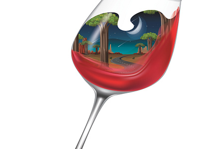 Night view in the glass art beauty forest forest in a glass glassart graphic design moon night photoshop red juice