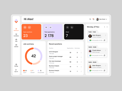 Recruitment App app app design dashboard design employment hired hiring hr interaction job logo platfrorm recruitment statistic ui ux vacancy web web app work