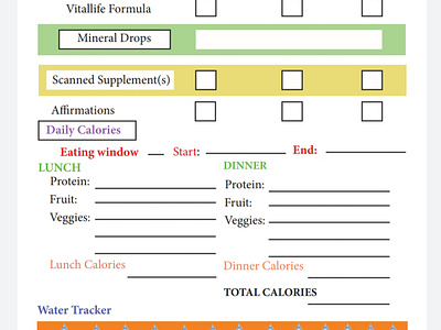 Daily Health Chart_Calories check affirmations daily notes graphic design health counter health matters illustrator indesign positive choices vital life water intake or elders what matters