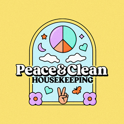 Peace & Clean Housekeeping - badge design badge branding illustration peace retro