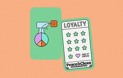 Peace & Clean Housekeeping - punch card illustration logo print punch card retro