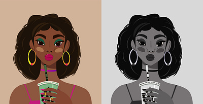 colour&black-white art artist asiangirl coffee design girl graphic design il illustration vector web