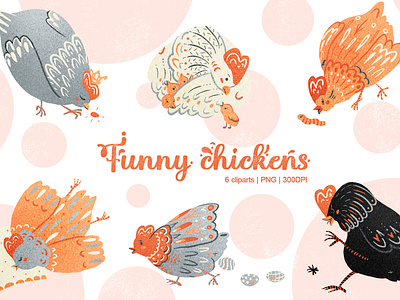 Funny chickens character design chicken children illustration cliparts funny illustration stickers