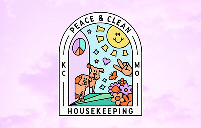 Peace & Clean Housekeeping - alt badge design badge branding illustration peace retro