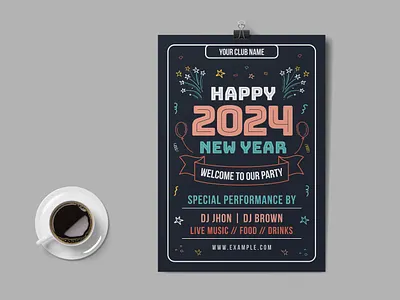 Happy New Year Poster 2024 print template