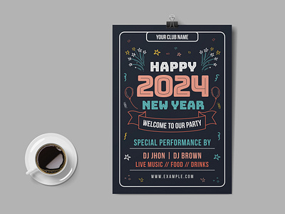 Happy New Year Poster 2024 print template